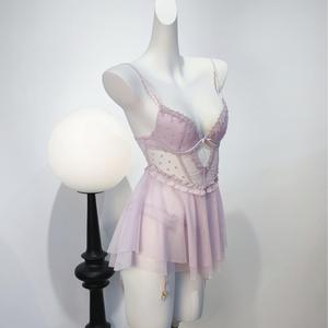 Nouvelle nuisette sexy en dentelle européenne et américaine avec coussinets de poitrine, luxe pur et séduisant, style licou et pyjama ludique - Product Image 2