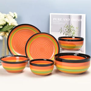 wholesale factory price stoneware rustic handpainted colorful strips large mini small rice soup noodle soup cereal ceramic bowl - Product Image 3