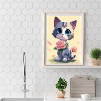 Songwoo Kucing Kartun Lucu dengan Mawar 5D DIY Full Drill Acrylic Art Hadiah untuk Pemula Anak-anak Kit Lukisan Berlian Kitten Bunga Merah Muda