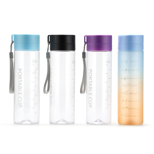 Logotipo personalizado 600ml/800ml <span class=keywords><strong>Deportes</strong></span> Botellas de agua de plástico sin BPA con marcador de tiempo para beber directamente para acampar - Product Image 1