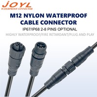 Connecteur d'alimentation M12 étanche en nylon JOYL, câble de raccordement mâle-femelle à 2 broches pour applications solaires industrielles extérieures et LED