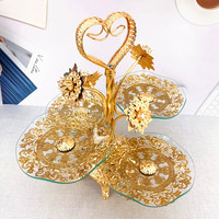 Ramadan Decoratie Dibei Ramadan Decoratie Vierkant Dessert Snack Dienblad Glazen Plaat Gouden Metalen Droog Fruit Dienblad