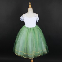 Robe de ballet en maille verte Spandex blanc maille brillante vêtements de danse de ballet Costume de danse de scène d'elfe de forêt