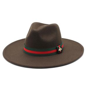 Sombrero Fedora de ala ancha para mujer y hombre, sombrero con cinta decorativa verde y roja, de marca famosa, a la moda, novedad - Product Image 3