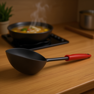 Cuchara de sopa de mango largo, de plástico rojo, para servir sopas calientes y caldos - Product Image 2