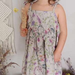 Robe d'été vintage sans manches pour filles en coton et lin, avec bretelles à nouer et décolleté en V pour tout-petits - Product Image 4