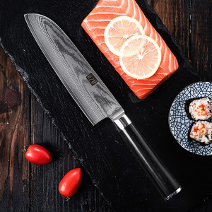 <span class=keywords><strong>Couteau</strong></span> <span class=keywords><strong>de</strong></span> <span class=keywords><strong>chef</strong></span> <span class=keywords><strong>Santoku</strong></span> japonais damas 7 pouces 67 couches VG10 Core Steel G10 Handle Hand Forged High-Polish Finish Ambidextre - Product Image 2