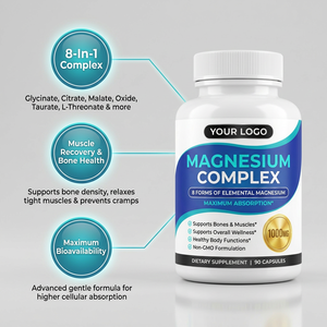 Cápsulas Vegetales con Complejo de Magnesio de 1000 mg, Fórmula 8 en 1 <span class=keywords><strong>para</strong></span> la Relajación, el Sueño y la Salud del Corazón, con Logotipo Personalizado - Product Image 2