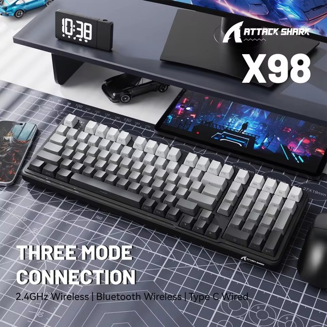 X98 Full-size Wireless RGB Mechanical Keyboard Gasket BT/2.4G/Wired Hot Full Key Swappable High-Capacity 4000mAh Battery