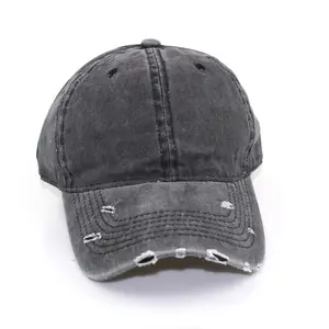 Washed Distressed Denim Baseball Hat Personalized Broken Brim Soft Top Sports Hat Solid Color Sunproof Baseball Hat