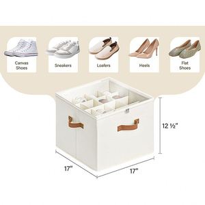 Boîte de rangement pliable pour chaussures en tissu, empilable, noire, avec poignées en cuir PU, organiseur de chaussures pour placard, armoire à chaussures, lot de 2 - Product Image 2