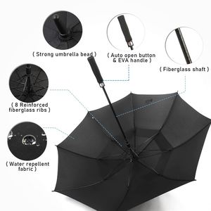 Parapluie de golf automatique de haute qualité, grand format, 54/62/68 pouces, double couche, coupe-vent, personnalisable avec logo - Product Image 3