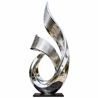 Sculpture moderne abstraite en acier inoxydable poli miroir en forme de ruban spiralé, ornement paysager de jardin extérieur, statue d'art métallique
