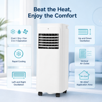 Climatiseur portable 3 en 1, 11000 BTU ASHRAE 7200 SACC DOE 110V 60Hz, climatiseur mobile domestique avec télécommande