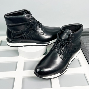 Bottes Chelsea en cuir véritable de style britannique Dreamy Stark, à lacets, bout rond, couleur unie, pour homme, décontractées, avec logo au dos - Product Image 1