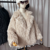 Veste en fausse fourrure de mouton beige crème, col blazer, douce et moelleuse, manteau d'hiver de longueur standard, vêtement d'extérieur de luxe, vente en gros d'usine OEM