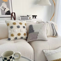 Housse de coussin carrée en coton et lin, personnalisable, antistatique, à motifs géométriques bohèmes et à pompons, pour canapé, chevet, baie vitrée et dossier de lit