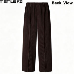 Pantalon en velours côtelé plissé coupé et cousu pour homme, marron chocolat foncé, coupe droite, pli central large, style décontracté chic, vente en gros - Product Image 3