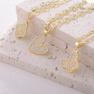 Ciondoli a forma di <span class=keywords><strong>cuore</strong></span>, farfalla e quadrifoglio in rame placcato <span class=keywords><strong>oro</strong></span> 18K con pavé di zirconi, accessori fai da te per gioielli, <span class=keywords><strong>oro</strong></span> laminato 14k - Product Image 6