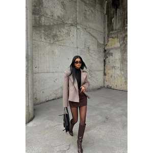 Veste en cuir de mouton marron à double boutonnage pour femmes, style bomber, manteau d'hiver en soie pour l'automne, le printemps et l'hiver, teinture unie - Product Image 3