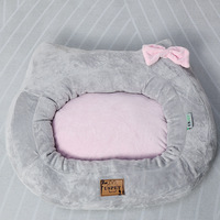 Honeypaws Lit pour chien et chat en peluche courte en forme de mouton avec nœud papillon, housse amovible, design classique et solide pour l'hiver