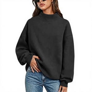 <b>Women</b> <b>Black</b> Mock Neck Sweatshirt Oversized Drop Shoulder <b>Long</b> <b>Sleeve</b> Pullover Casual Loose <b>Top</b> - Product Image 1
