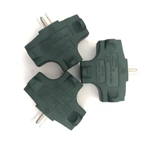 Heavy Duty Grounded Wall Plug 3 Way Green Tap T Shape Outlet Grounding Adapter