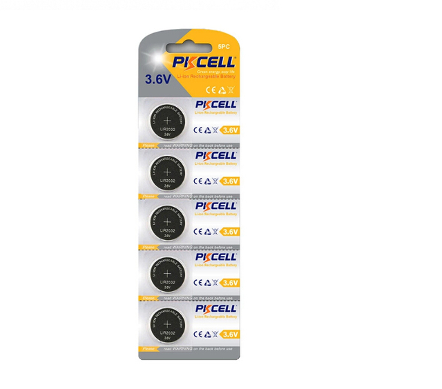 PKCELL Battery Factory Direct Supply Lithium Ion Li-Ion Coin Cell Blister Card Package LIR2032 3.6V 40mAh 5pcs/card
