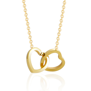 Collana di Moda in Vendita, Placcata in Oro 18K PVD, Acciaio Inossidabile con Doppio Cuore Cavo, Ciondolo per Donna - Product Image 1
