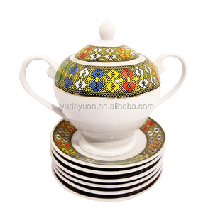 Ensemble de tasses à café éthiopiennes Jebena en porcelaine fine avec logo personnalisé YDY, design Reine de Saba, Éthiopie, vente en gros - Product Image 3