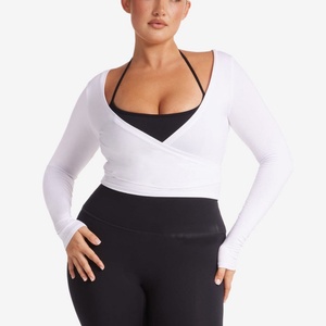 Wholesale Lightweight Long Sleeve Pilates <b>Wrap</b> Top Quick Dry Yoga Fitness Sportswear Fashion Solid Plus Size Made Knitted - Product Image 6