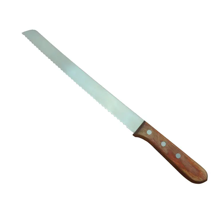 China Factory Yangjiang In stock Home Kitchen Luxury Stainless Steel 10 inch Serrated Bread Knife with Color Wood Handle