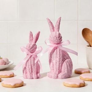 DAMAI Mint Green Woven Look Resin Figurines Satin Bow Decor Rabbit Statue for Easter Spring Home Table Decoration Easter Bunny - Product Image 3