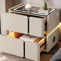 Nouvelle table de chevet personnalisée, créative, en verre trempé, avec chargeur USB/sans fil, lumière LED, mobilier de chambre moderne