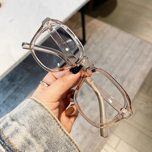 Lunettes anti-lumière bleue Qianai à monture carrée, unisexe, taille moyenne, verres en acrylique, verres plats, style rétro, lunettes optiques - Product Image 4