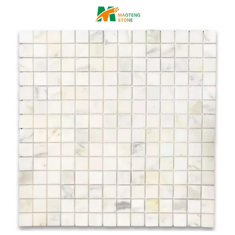 Azulejos de mosaico com suporte de malha para chuveiro de piso de chuveiro polido Calacatta Gold 34x34 quadrados