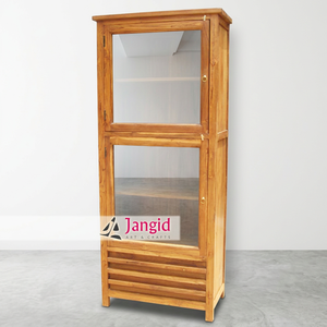 Moderno Armario de Almacenamiento de Madera Maciza de Teca y Vidrio, Librería, Estantería, Vitrina Hecha a Mano, Almirah para Hotel - Product Image 5