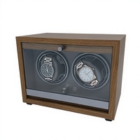 Boîte à remontoir automatique de luxe à 2 emplacements, en bois MDF avec intérieur en ABS, présentoir double pour montres avec éclairage LED bleu