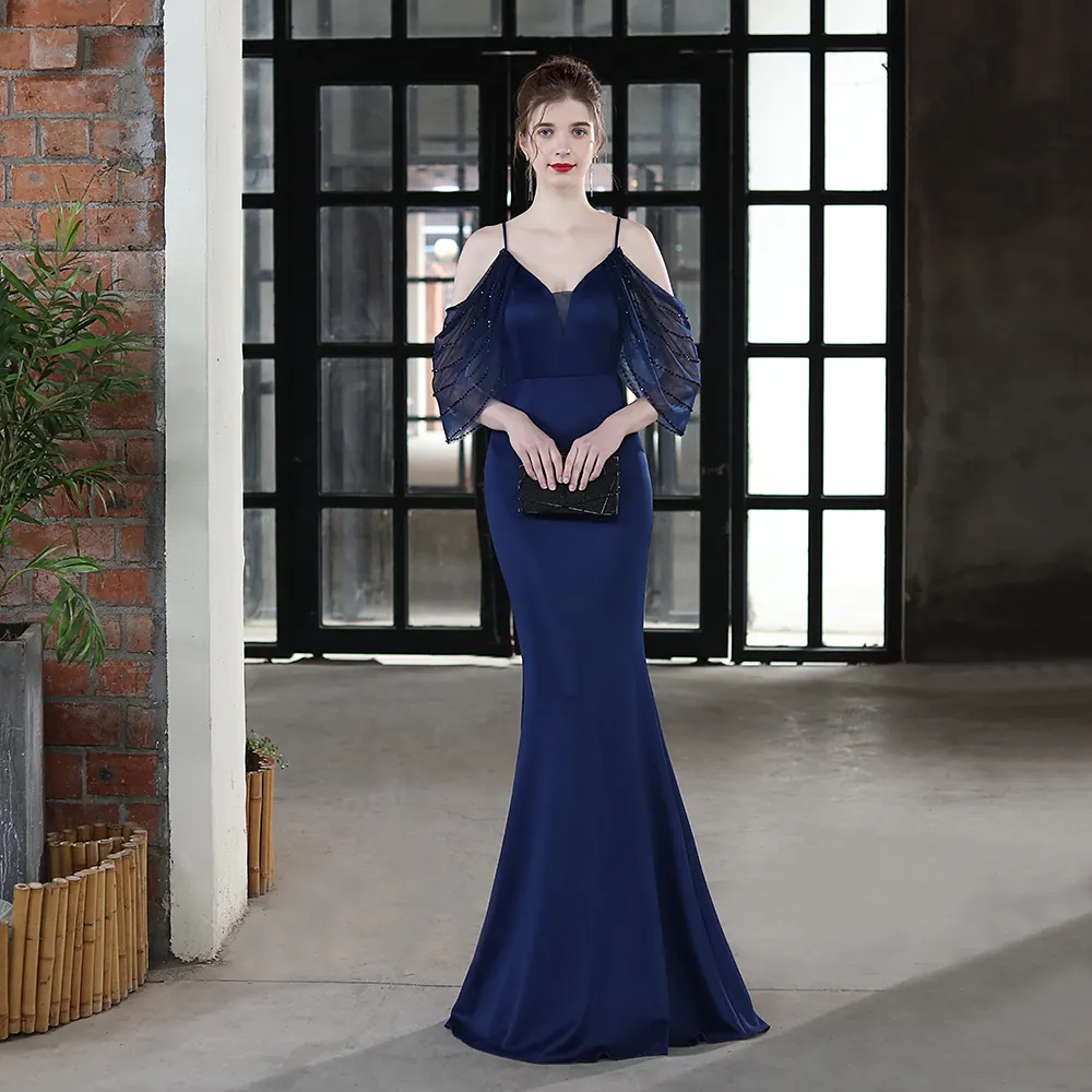 18667#2021 New Style Off-shoulder Linen Prom Dresses Short Sleeve Blue  Floor-length Trumpet or Prom| Alibaba.com