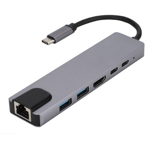 USB3.0 Docking Station với SD TF Sạc Adapter PD Switcher máy tính xách tay máy tính xách tay 6 1 loại C HUB HDMI RJ45 kết nối điện thoại di động - Product Image 1