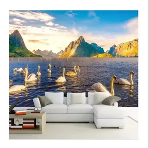 定制3d壁纸美丽天鹅湖景观壁画客厅家居装饰壁纸