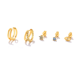 Set de 5 Pendientes Huggie con Doble Borde y Diseño de Sombrero Vaquero, Botas y Caballo - Product Image 1