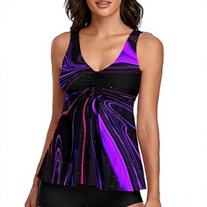 Custom Sublimation Print Women Tankini Swimwear Two Piece Set V Neck Marble Pattern Beach <b>Swimsuit</b> - Product Image 4