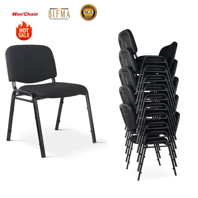 Modern Metal istiflenebilir kumaş özel siyah bekleme odası sandalyesi ziyaretçi istifleme ofis konferans odası sandalyeler Nordic yığını sandalye