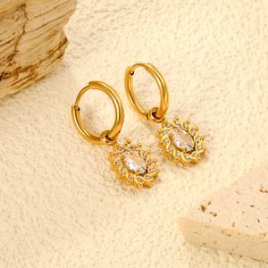 Pendientes de Aro Colgantes de Acero Inoxidable con Baño de Oro de 18K, Diseño de Girasol con Zirconia, Hipoalergénicos, para Mujer, Joyería de Moda - Product Image 6