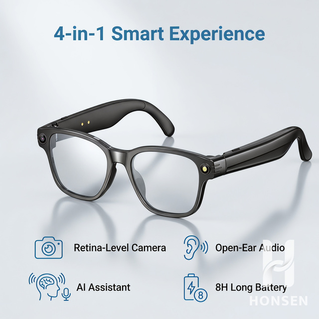 Smart Glasses AI Voice Assistant AI-Powered Real-Time Translation 1080P HD Video Photo Capture 8MP Camera IP68 Waterproof Dual