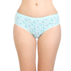 Culottes pour femmes de haute qualité à bas prix, taille mi-haute, imprimé floral bleu clair, coton respirant, usage quotidien, confortables - Product Image 1