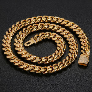 सोने की प्लेटेड स्टेनलेस स्टील चेन हार 12 मिमी हिप-हॉप क्यूबन जिरकॉन स्टेनलेस स्टील हार - Product Image 5