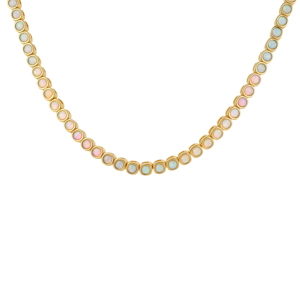 Gemnel Round Ombre Multicolor <strong>Opal</strong> 925 Sterling Silver Choker Matrix Bezel Tennis Chain <strong>Necklace</strong> for Women Gifts - Product Image 1