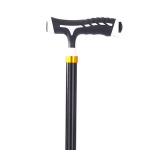 Telescopic Walking Stick With Led <b>Light</b> Black Aluminum Alloy For Seniors Non Slip Four Legged Cane - Product Image 1